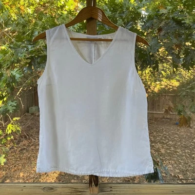 Top sin mangas 100 % lino blanco de algodón talla M para mujer Foto 1 de 4