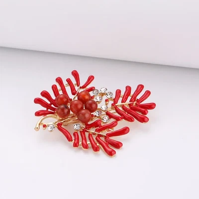 Винтажная коралловая ветвь брошь красные бусины стразы летняя булавка океан ювелирные изделия подарок - Изображение 1 из 4