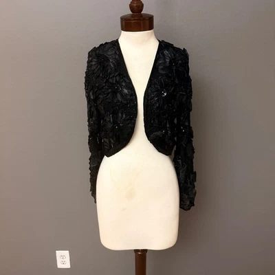 Vintage I Magnin Black Beaded Embroidered Cropped Bolero Evening Jacket Sz S M - Image 1 of 4