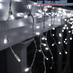 Icicle Curtain 200 LED String Fairy Christmas Lights Outdoor Daylight White Xmas - Picture 1 of 7