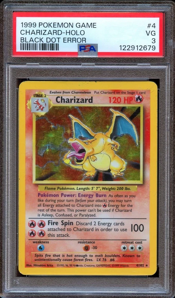 PSA 3 Pokemon Charizard Holo BLACK DOT ERROR 1999 Base Set 4/102 - Image 1 of 2