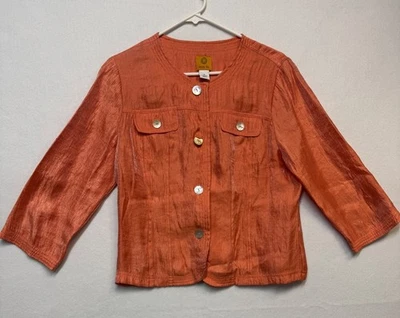 Ruby Rd. Chaqueta Mujer Metálica Naranja Botón Delantero Manga 3/4 Talla 12 Foto 1 de 4