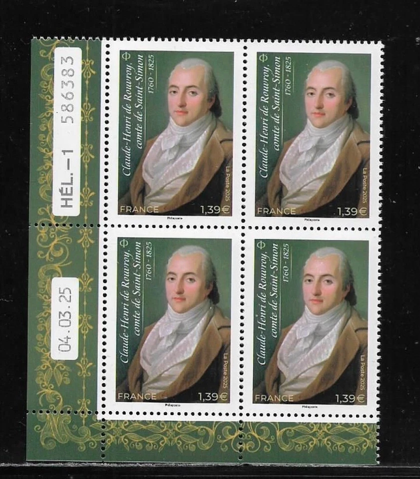 france 2025 Claude Henri de Rouvroy comte de Saint-Simon 1760 1825 4v mnh BLOCK - Image 1 of 1