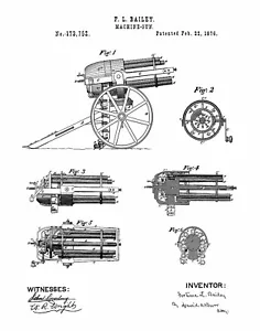 Machine Gun Canon Gatlin Art Print Wall Decor Vintage Retro Patent Art Drawing - Picture 1 of 6