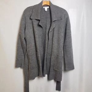 Vintage JILLIAN JONES Sweater Womens Medium Gray 100% Marino Wool Open Cardigan  - Picture 1 of 9
