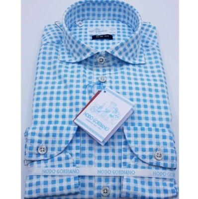 Camicia Uomo Francese leggero Quadri Celeste Slim Cotone makò - Immagine 1 di 4