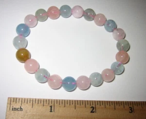 7,5" POLIERTES 8mm RUNDES AQUAMARIN/MORGANIT KRISTALL STRETCH ARMBAND 21,8g *3 - Bild 1 von 13