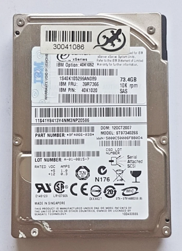 73.4 GB SAS IBM xSeries 40K1052 / ST973402SS 10K RPM 16MB HDD 2.5" Disco Rigido - Immagine 1 di 1