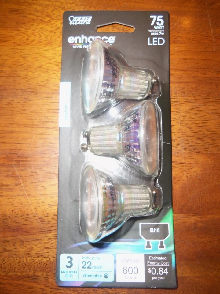 2- 3 PACKS MR16 FEIT ELECTRIC 75WATT LED GU10 600 LUMENS BRAND NEW - Image 1 of 1