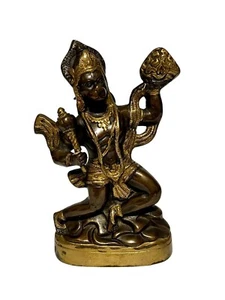 IndianShelf Handmade Brass Golden Hanuman Statue Holding Mountain of Herbs RARE - Picture 1 of 10