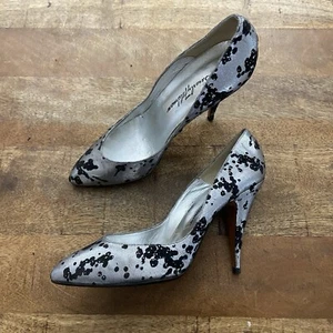 Vintage 1990’s Beverly Feldman Metallic Silver And Black Spike Heel Pumps 9 - Picture 1 of 8