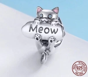 CHARM ARGENT 925 CHAT MIAOU BRACELET PENDENTIF - Foto 1 di 3
