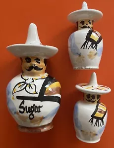 Vintage Retro Toni Raymond Pottery Mexican Man Sugar Shaker Salt Pepper Pots Lot - Picture 1 of 18