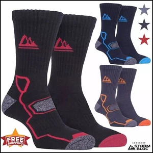 Storm Bloc - 2 Pairs Mens Thick Cushioned Outdoor Hiking Bamboo Boot Socks UK - Picture 1 of 11