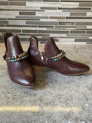 Anthropologie ANTELOPE  women's ankle bootie in Wine leather sz 7 NEW beaded - Image 1 of 4