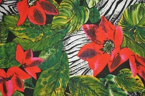 1 Yard Big Hawaiian Flowers on Black Cotton Quilting Fabric 37" X 44" - Picture 1 of 2