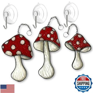 SENSORY4U Fly Agaric Hand-Painted Mushroom Stained Glass Suncatcher 3-Pack -  - Picture 1 of 5