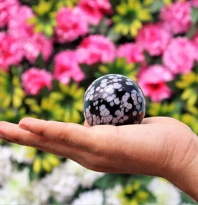 Large 55MM Snowflake Obsidian Natural Mineral Crystals Healing Power Sphere Ball - Picture 1 of 10