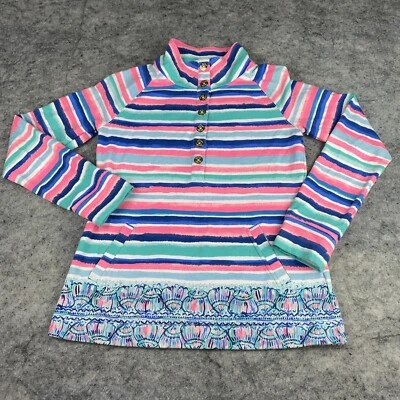 Suéter Lilly Pulitzer Para Mujer Pequeño Rosa Azul Rayas Concha Captain Popover UPF Foto 1 de 4
