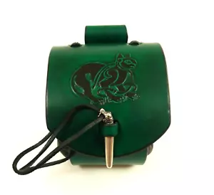 Borsa medievale gatto celtico punzonato pelle verde vichingo OSEBERG celti - Foto 1 di 11