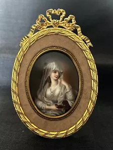 Antique French Ornate Bronze Frame w/Hand painted Vestalin Porcelain Plaque-294 - Picture 1 of 11