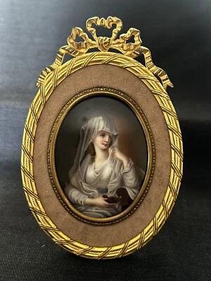 Antique French Ornate Bronze Frame w/Hand painted Vestalin Porcelain Plaque-294 - Image 1 of 4