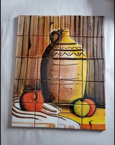 hand made painted 20 tile mosaic 16"x20" display POTTERY JUG Still life mural - Picture 1 of 6