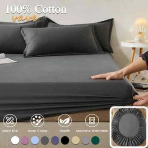 100% Cotton Fitted Sheet with Elastic Band Anti-slip Adjustable Mattress Cover - Picture 1 of 33