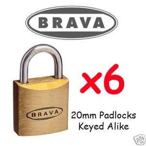 Padlocks x6 KEYED ALIKE BRAVA 20mm High quality BULK LOT + 6 Keys - Picture 1 of 3