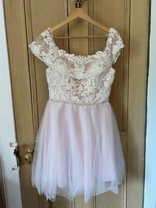 JJ’s House pink and white embroidered off shoulder a-line mini dress  - Picture 1 of 9