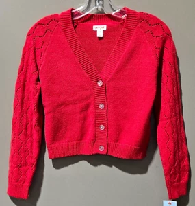 Cat & Jack Girls' Medium 8 Red & Metallic Knit Button Front Cardigan Sweater - Picture 1 of 6