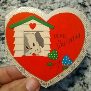 Tarjeta de San Valentín plegable vintage para perro cachorro - Imagen 1 de 4