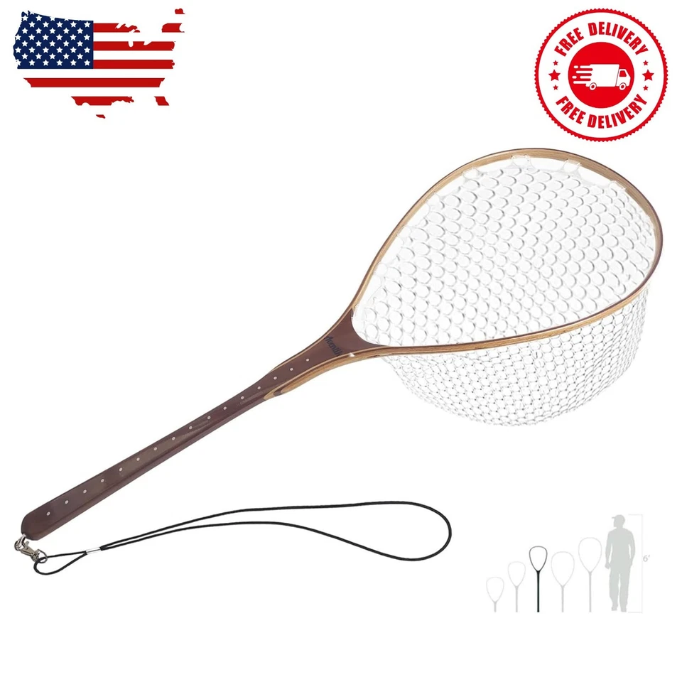 Red de pesca con mosca red de aterrizaje red de madera malla de goma suave red de trucha agua dulce... Foto 1 de 4