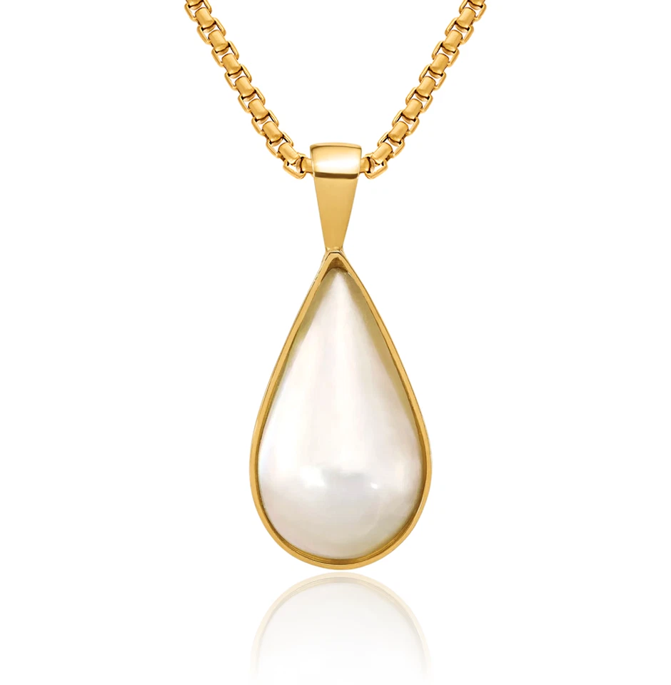 14K Solid Two Tone Gold Teardrop Saltwater Mabe Pearl Necklace - Image 1 of 1