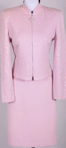 ST.JOHN Women's Knit Pink Rainbow Sequins Studs Rhinestone Jacket Skirt Sz 6 - Picture 1 of 8
