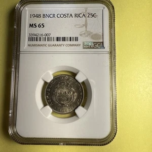 1948 BNCR Costa Rica 25C MS 65 Fresh NGC Holder - Picture 1 of 14