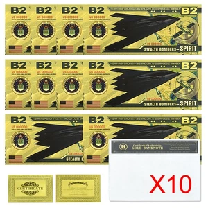 B2 Stealth Bomber Gold Foil Banknotes 10pcs in Sleeves US Military Souvenir - Picture 1 of 5