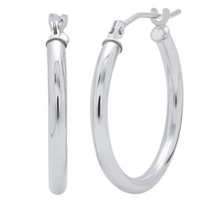 10K White Gold Round 3/4 inch Classic Hoop Earrings for Women - Picture 1 of 2