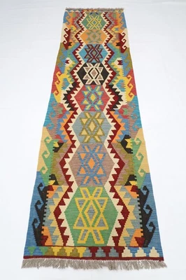 10 ft Chobi Tribal Kilim Hallway Runner Afghan Hand Knotted Veg Dye Wool kilim - Image 1 of 4