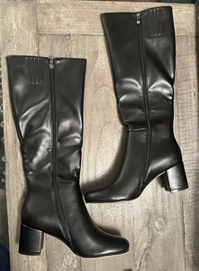 Botas hasta la rodilla de cuero de tacón ancho negras para mujer - EE. UU. 9 - Imagen 1 de 10