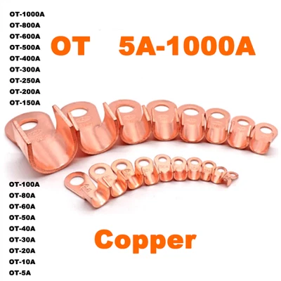 OT 5A-1000A Copper Tube Terminals Battery Cable Lug Ring Crimp Open Lugs Wire - Image 1 of 3