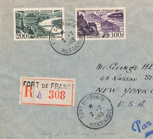 MARTINIQUE Cover Air Mail *HIGH VALUES* 200f 300f France Cols Reg 1949 USA YF220 - Picture 1 of 12