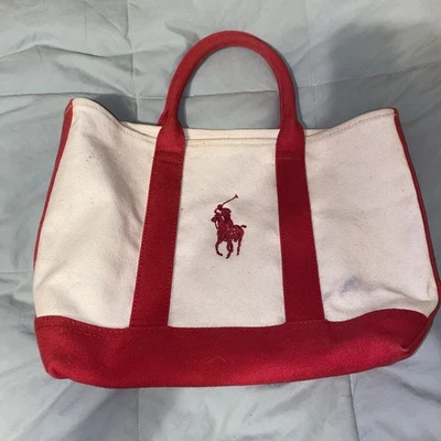 Polo Ralph Lauren Polo пони вышитый холст сумка с короткими ручками натуральный/красный маленький карман - Изображение 1 из 4