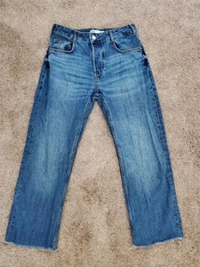Zara High Rise Straight Leg Ankle Rigid Jeans Raw Hem Button Fly Size 4 EU 36 - Picture 1 of 9