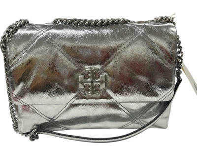 Tory Burch Kira 金属钻石被子小号可转换单肩包银色全新带标签 — 第 1/4 张图片