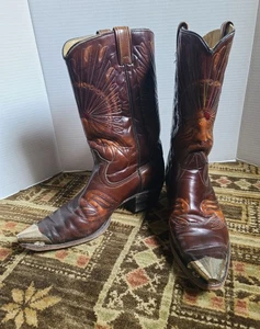Vintage Texas Thunderbird Pfau Cowboystiefel Regenbogen Nähte Zehenkappe 11,5D - Bild 1 von 24