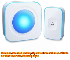 Wireless Doorbell Battery Operated Door Chimes & Bells at 1200 Feet with Light - Picture 1 of 11