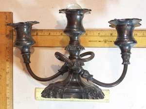Manny CANDELABRA BAROQUE VICTORIAN CORONET SILVER PLATE MADE IN CANADA 3 CANDLES - Picture 1 of 7