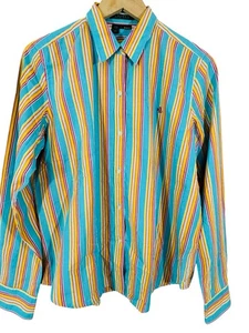 Top Lauren Ralph Lauren Mujer Calce Ajustado Multi Rayas Abotonado Talla L Manga Larga - Imagen 1 de 12