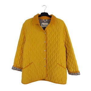 Aquascutum Women's Size Large RARE Mustard Yellow 100% Silk Quilted Jacket Coat - Picture 1 of 17